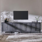 Modern TV Stands for 85 Inch TVs, 123.5‬"W Wood Entertainment Center w/Adjustable Shelves, Mid Century Modern TV Stand w/Arched Fluted Doors, Media Console Cabinet for Living Room, Dark Grey