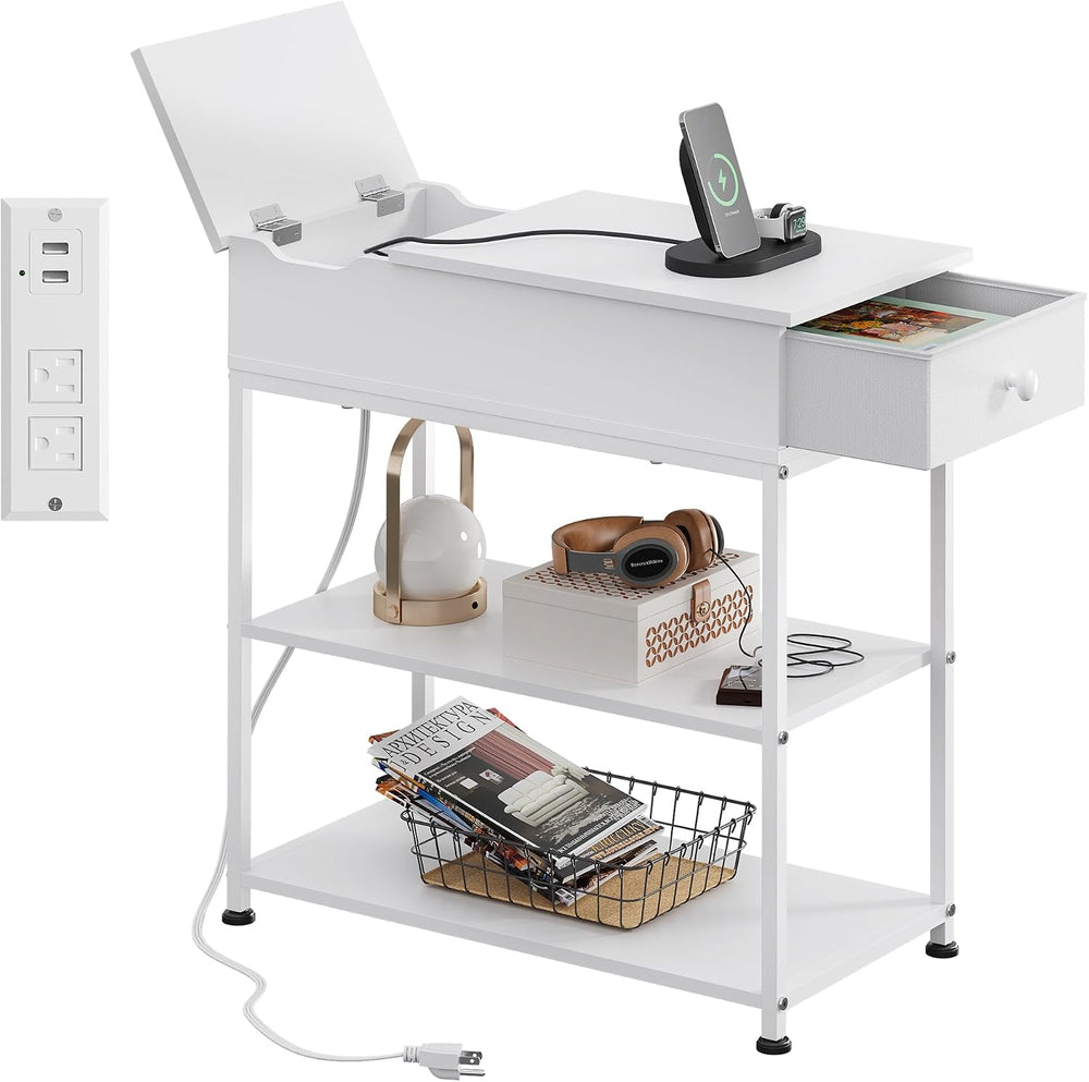 WLIVE Narrow Side Table with Charging Station, Couch Side Table for Living Ro...