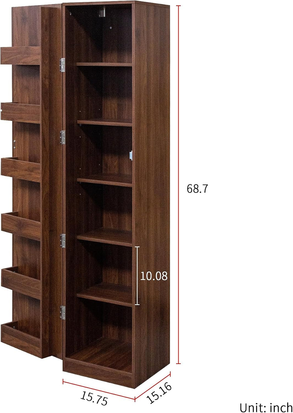 Walnut Freestanding Kitchen Pantry Cabinet with Doors & Shelves, Sideboar...