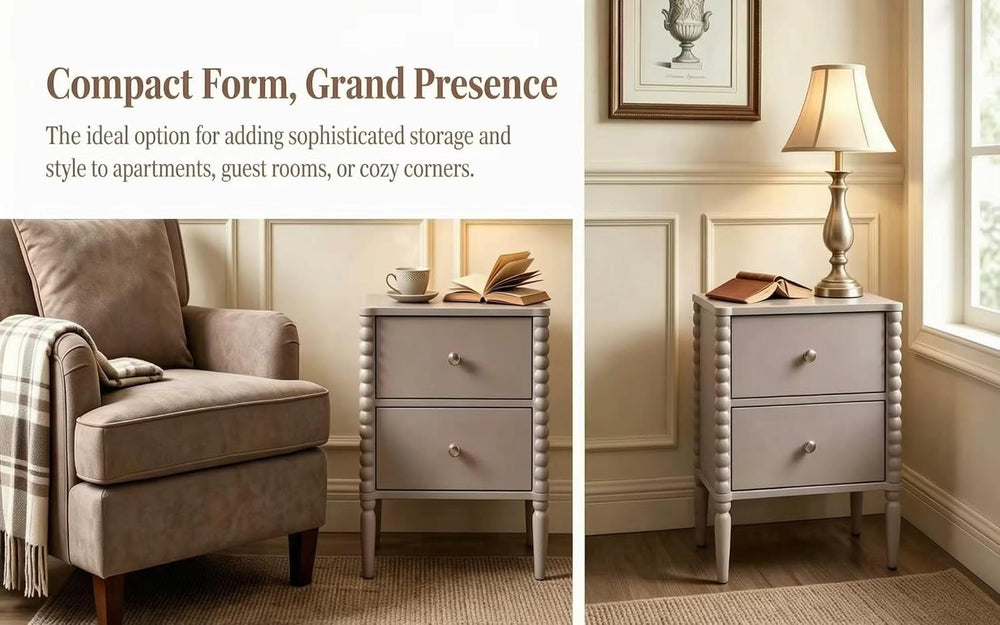 2-Drawer Nightstand, Modern Bedside Table with Silver Handles, 19.69" W ...