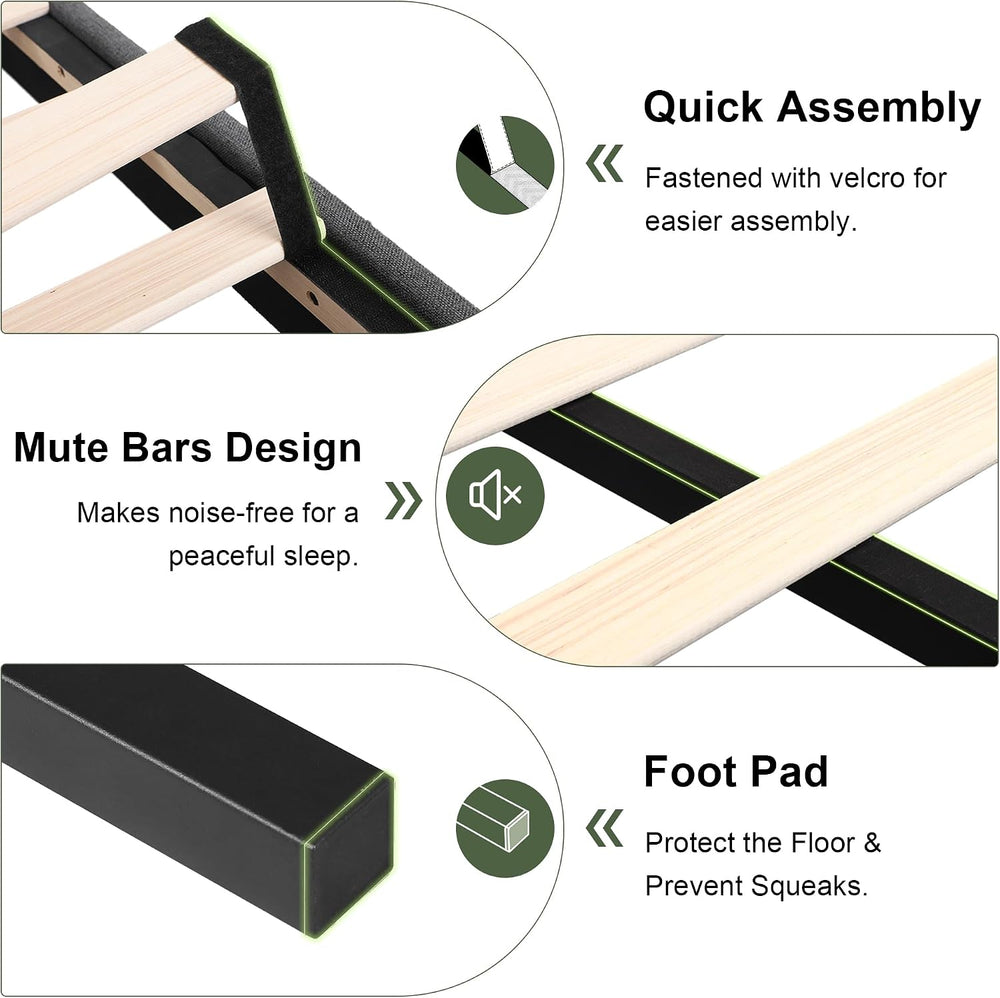 Feonase Full Size Platform Bed Frame, Fabric Upholstered Full Bed Frame, Soli...