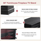 oneinmil 80" Fireplace TV Stand with 3-Sided Glass Fireplace, Modern Wood Entertainment Center with LED Lights and Glass Door, 36" Fire Place TV Stands for Living Room, Black