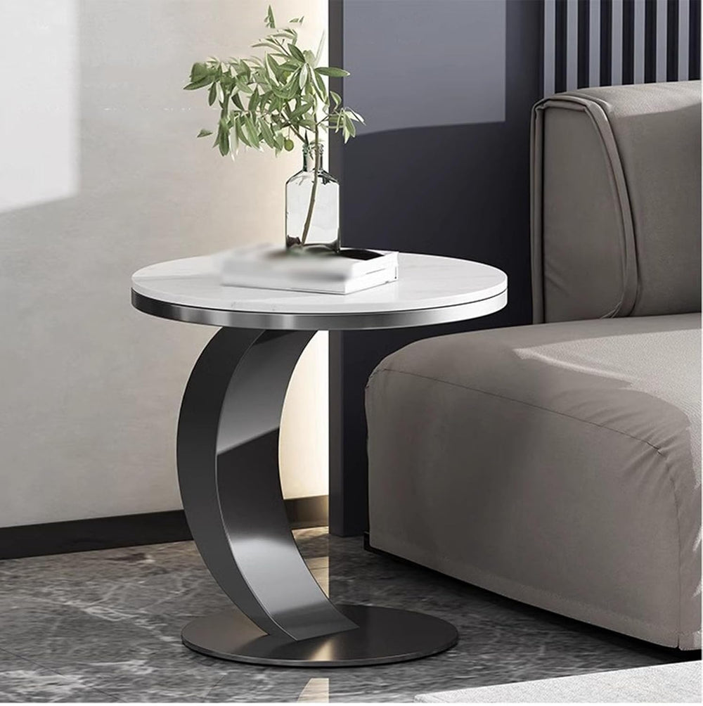 Modern C-Shaped Side Table, Sintered Stone Top & Sturdy Metal Frame, Mini...