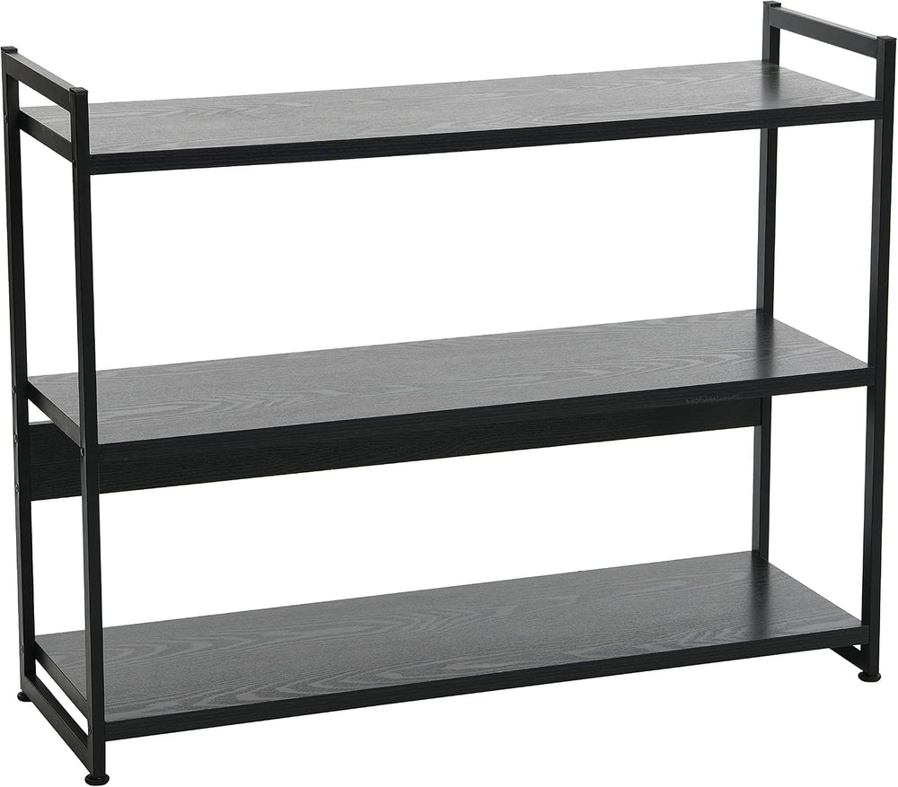 Household Essentials Jamestown Wide 3 Shelf Open Storage Bookshelf Black Oak ...