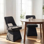 VKNOW Upholstered Swivel Dining Chairs Set of 4, Modern Dining Room Chairs with Open Back, Chenille Fabric Kitchen Chairs for Dining Room, Living Room, Bedroom, Vanity, Black