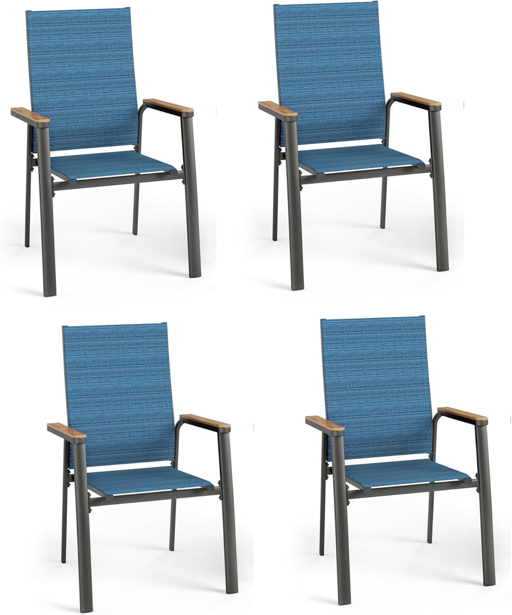 MFSTUDIO Stackable Patio Dining Chairs Set of 4, Aluminum & Textilene, Blue