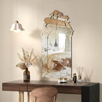 KOHROS Bathroom Vanity Mirror with Floral Etched 40" x 21" Decorative Wall Mirror Frameless Beveled Edge Bathroom Mirror for Vanity Bedroom