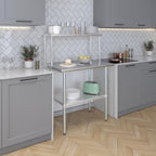 Stainless Steel Work Table with Wide Single Tier Overshelf | Metal Kitchen Prep Table & Shelving Combo (24" x 36" Work Table + 12" Overshelf)
