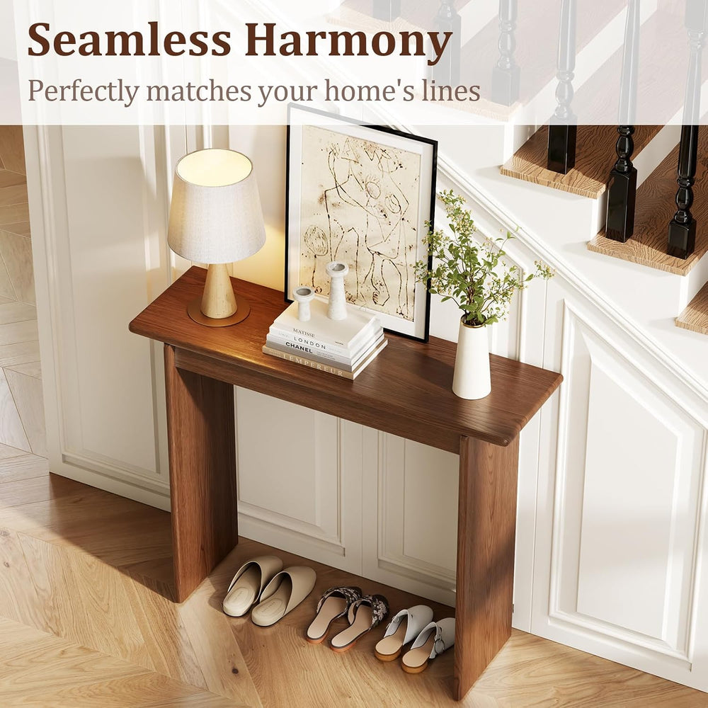 AQIMUELE Walnut Console Table Thin Rubberwood Minimalist Mid-Century Style | ...