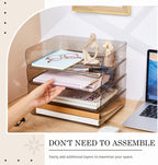 Harloon 4 Tier Acrylic Paper Tray 13 x 9.8 x 3 Inches Stackable Letter Clear Organizer No Need to Assemble Acrylic Paper Organizer File Tray for Office Workspace Desktop Storage (Transparent Gray)