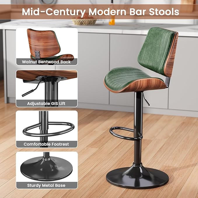 Swivel Bar Stools Set of 3, Adjustable Bentwood Barstools for Kitchen Counter...