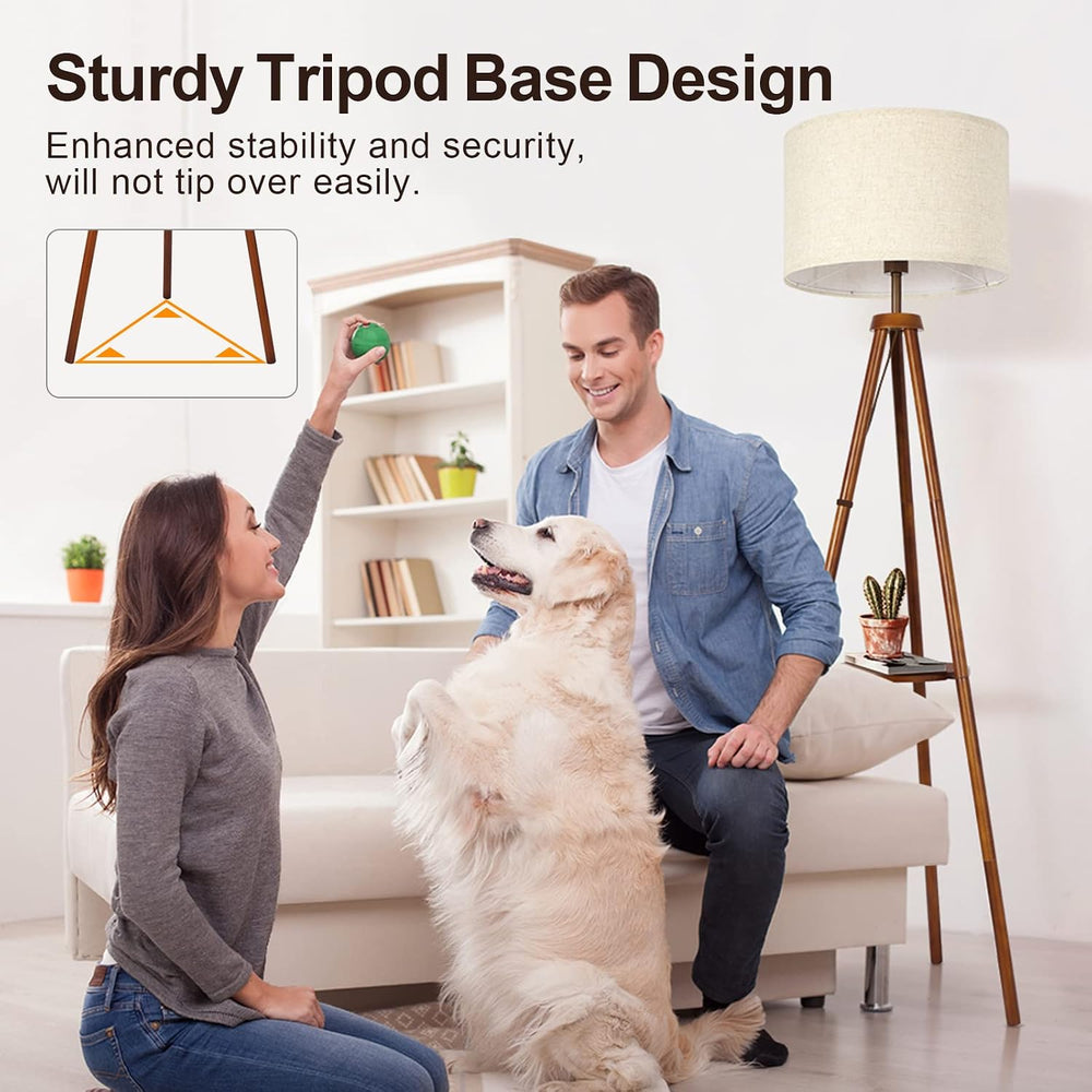 OUTON Wood Tripod Floor Lamp with Shelves, Mid Century LED Modern Dimmable Fl...