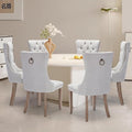 Linen Upholstered Dining Chairs Set of 8, Modern Style Kitchen Side Chairs with Nailhead Trim and Wood Leg, Metal Pulling Ring for Dining Room Living Room