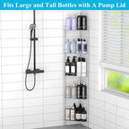5 Tier Floor Standing Corner Shower Caddy Organizer Shelf with Hooks, Bathroom Shelves Stand Rack, Silver
