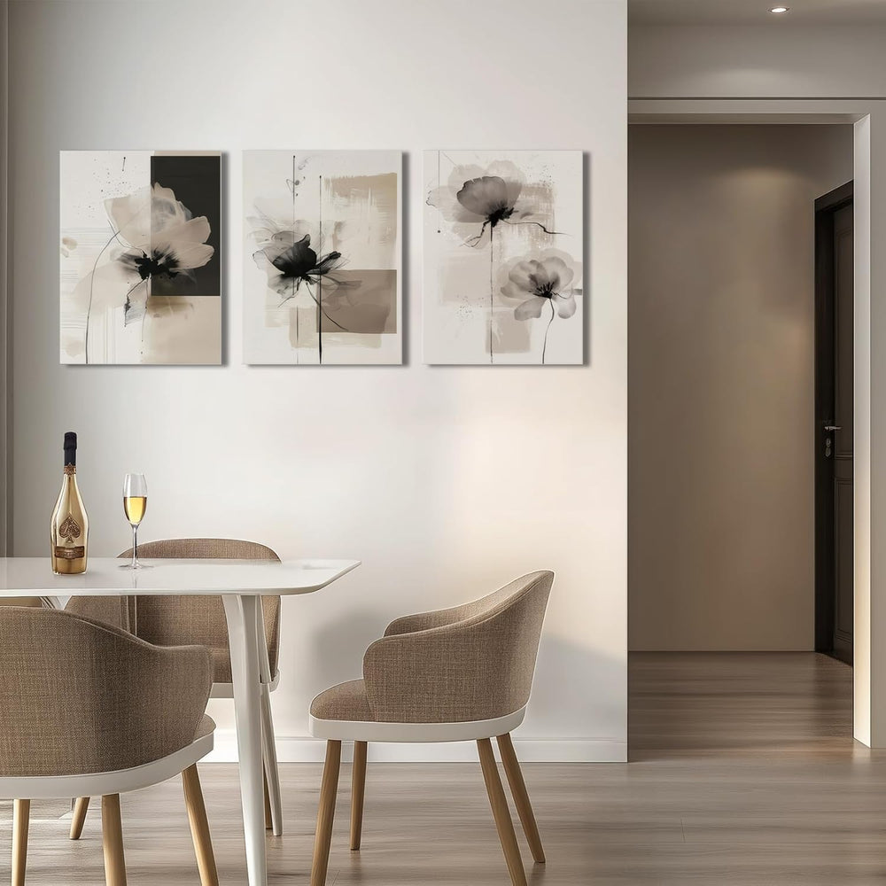 Neutral Abstract Floral Canvas Wall Art Modern Large Minimalist Wall Decor Co...