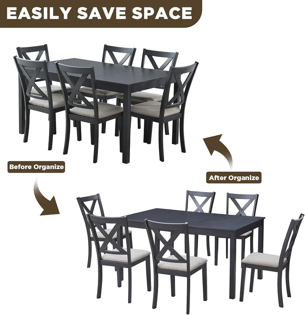 LUXOAK 7-Piece Farmhouse Kitchen Table and Chairs Set for 6, Grey & White...