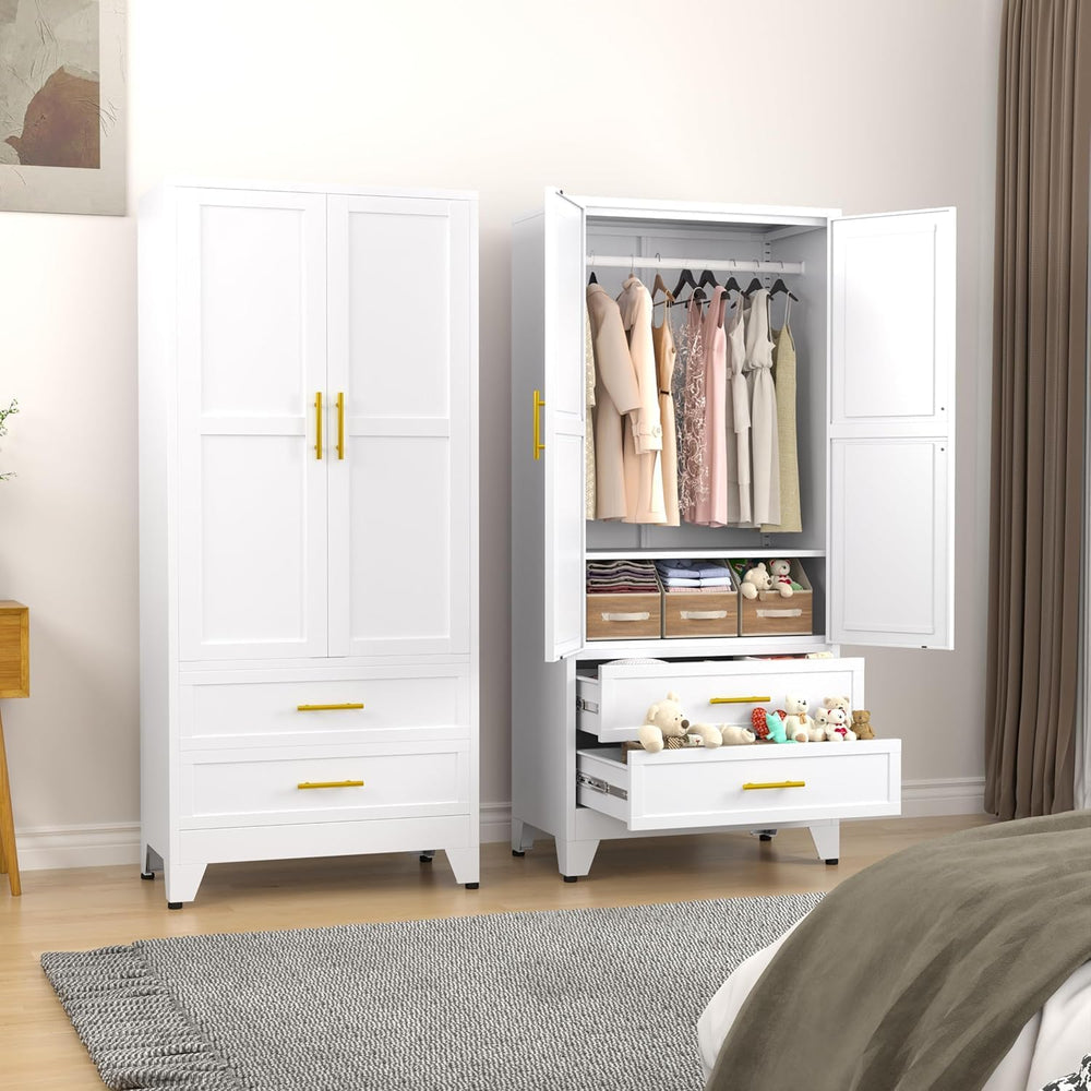 erosoei Metal Armoire Wardrobe Closet, 71 "Metal Clothing Storage Cabine...