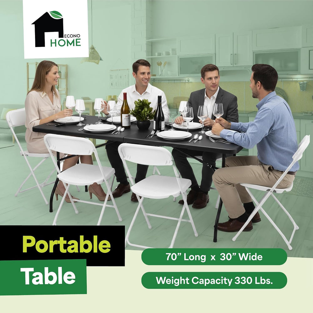 EconoHome Black 6ft Folding Table with Handle | Heavy-Duty Foldable Table | P...