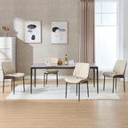 Mid Century Walnut Bentwood Armless Kitchen Dining Chairs Set of 4, Beige | PU leather seat with curved walnut bentwood back & metal legs, armless design, ideal for dining room, kitchen, or cafeteria