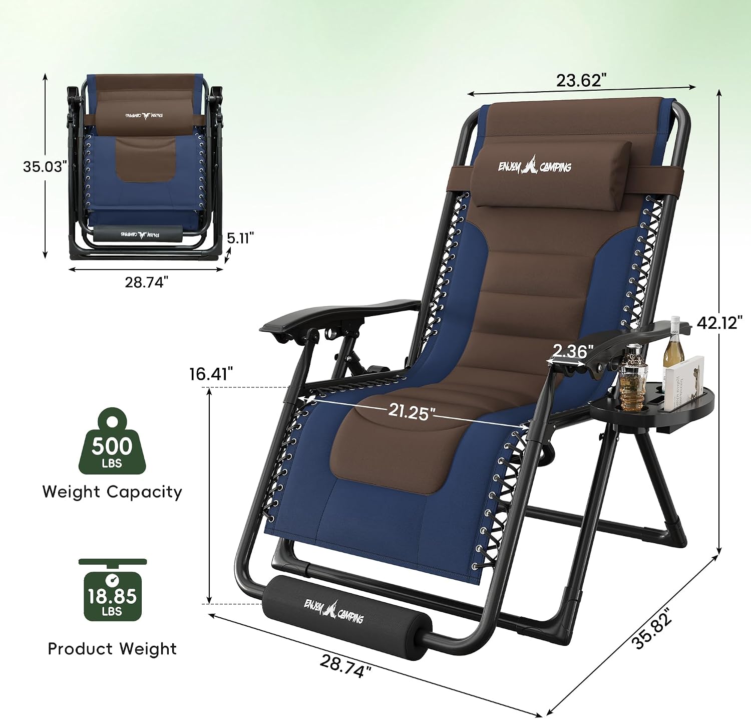Amopatio Zero Gravity Reclining Patio Chair,XL Foldable Lounge Chair with Removable Cup Holder/Headrest/Footrest,500LBS Capacity, Portable for Outdoor Patio Pool Backyard