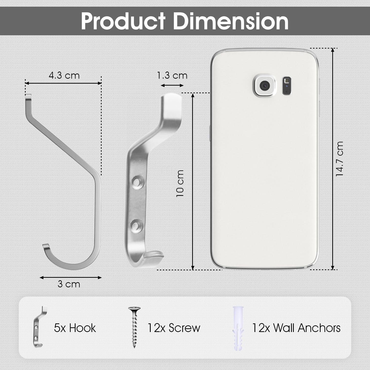 GlazieVault Coat Hooks – Door Hook (5 Pack) - Heavy Duty Wall Mounted - Premium Design Rust Free Hooks