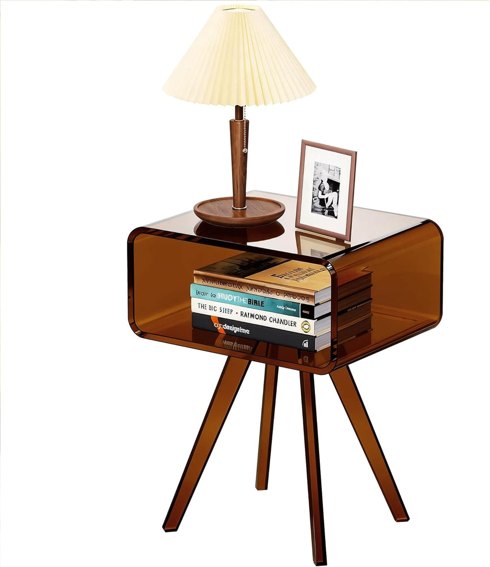 Acrylic Side Table, Acrylic Nightstand Bedside Table for Bedroom (Dark Brown,...