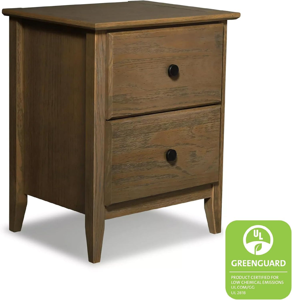 Grain Wood Furniture Greenport 2-Drawer Bedroom Nightstand, Solid Wood with B...