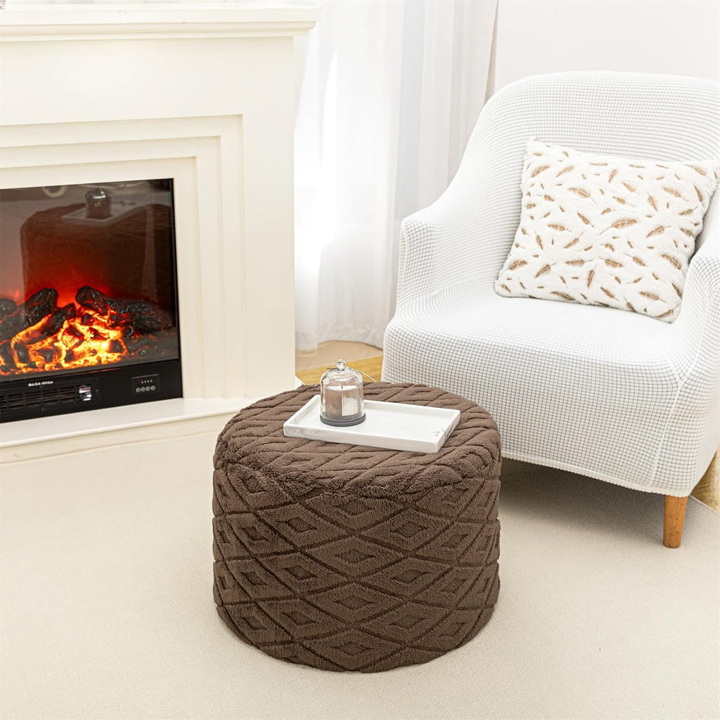 Round Pouf Ottoman Footstool 20x14In Ottoman Footrest for Couch Dark Coffee | All-One Foam Pouf, Ottoman Coffee Table,Couch Foot Rest,Chair Footrest,Remov. Cover, Perfect for Living Room, Bedroom & Dorm