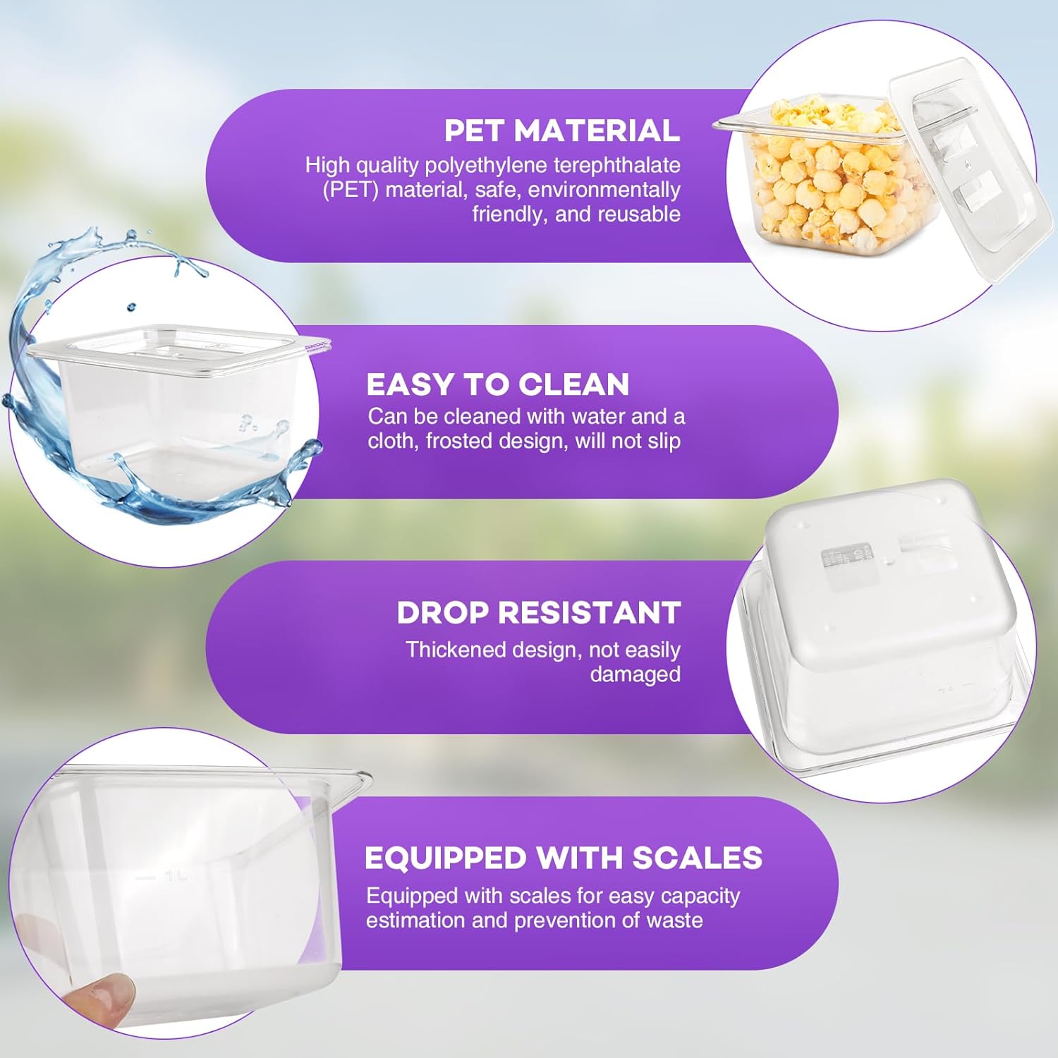 VOISEN 12 Pack Plastic Food Pan with Lids 1/6 Size 4 Inch Deep Commercial Food Storage Containers for Fridge Salad Fruits Vegetables Clear Restaurant Polycarbonate