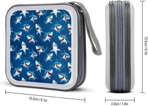 40-Disc Capacity CD/DVD Case Nautical Ocean Shark Lovers Animal Shark, Hard Plastic Protective Storage Binder with Zipper, Portable Organizer for Car Home Office