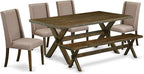 East West Furniture X777FL716-6 6 Piece Dining Table Set Contains a Rectangle Table with X-Legs and 4 Dark Khaki Linen Fabric Upholstered Chairs with a Bench, 40x72 Inch, Multi-Color