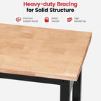 Work Bench with Double Layers 60 x 22 Inch Heavy Duty Rubberwood Tabletop Work Table Adjustable Height Workbench with Wheels, Sided Pegboard, Power Outlets for Garage Home Office