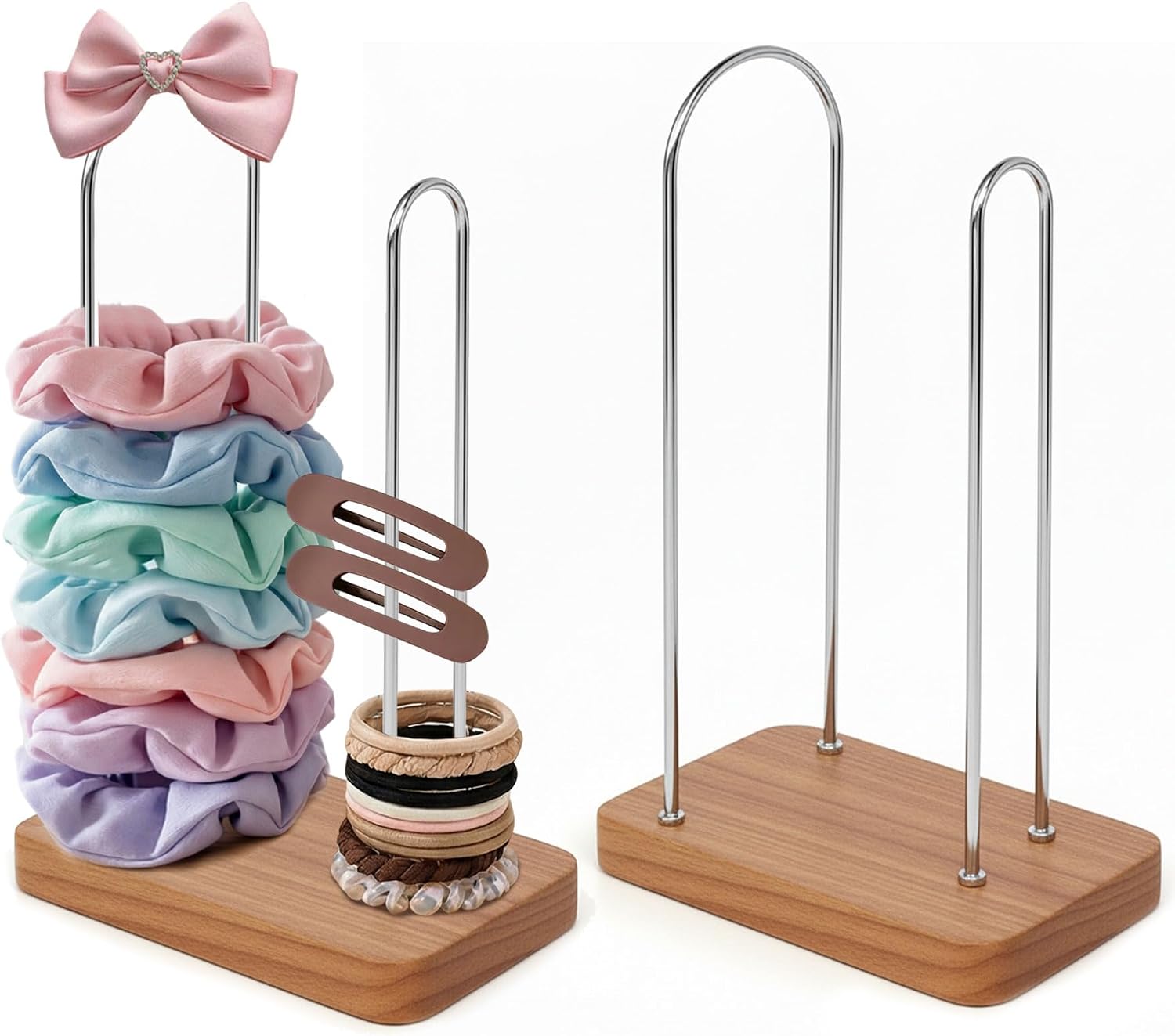 2PCS Hair Tie Holder Organizer, Scrunchie Holder Stand for Women Girls, Hair Accessories Storage Organizer, Scrunchie Organizer for Vanity Countertop and Bathroom (Natural)