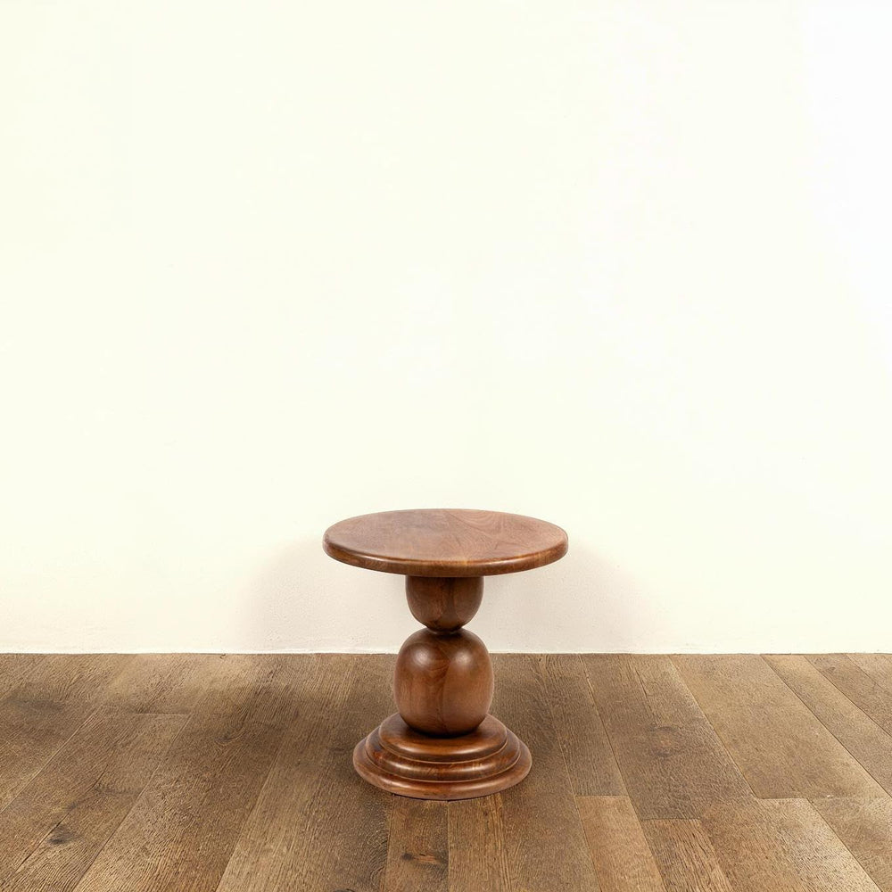 Creative Co-Op Round Mango Wood Bulbed Pedestal End Table, Walnut