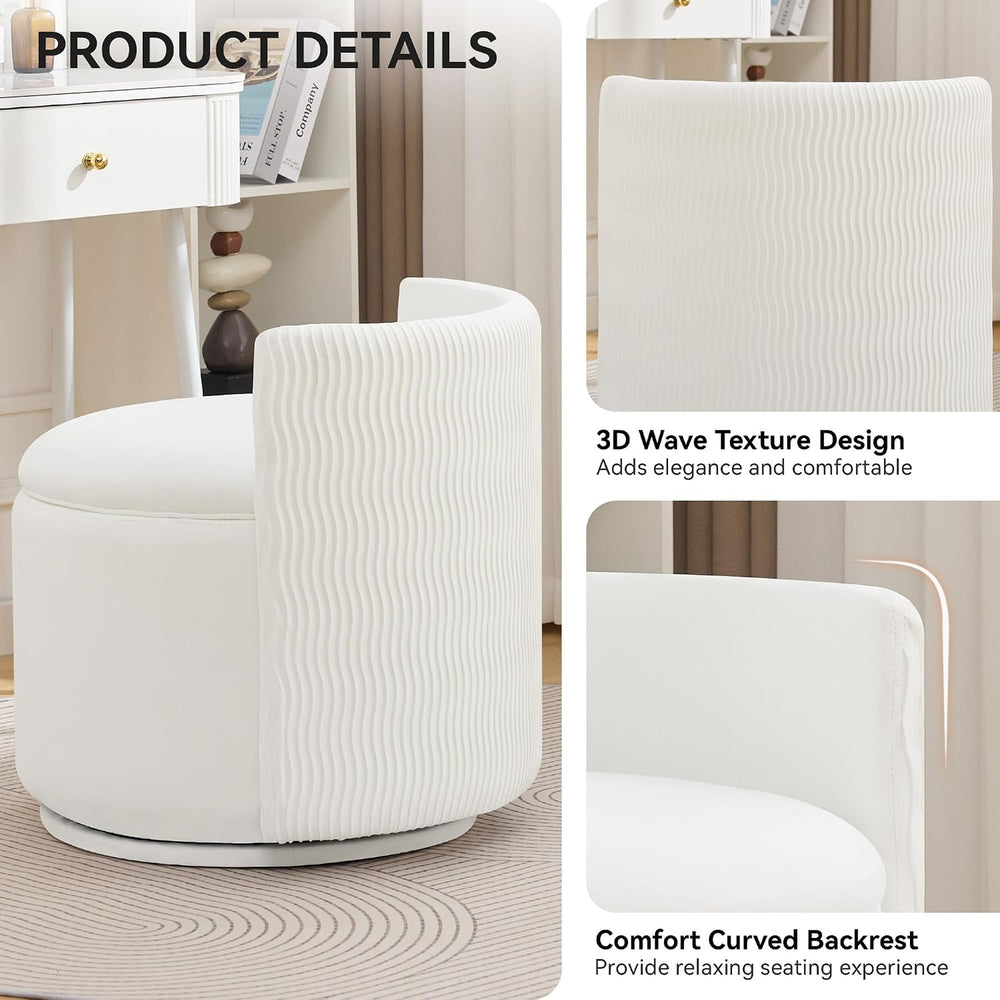 WUTUTUEE Large Velvet Vanity Chair with Storage, 360° Swivel Makeup Chair wit...