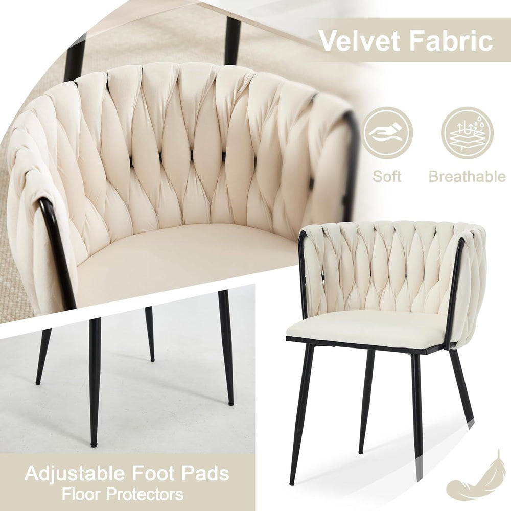 Velvet Dining Chairs Set of 4 with Black Metal Legs,White | Modern Accent Cha...