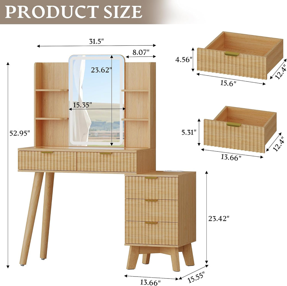 Vanity Desk With HD Lighted Mirror and Lights, Fluted Small Makeup Vanity wit...