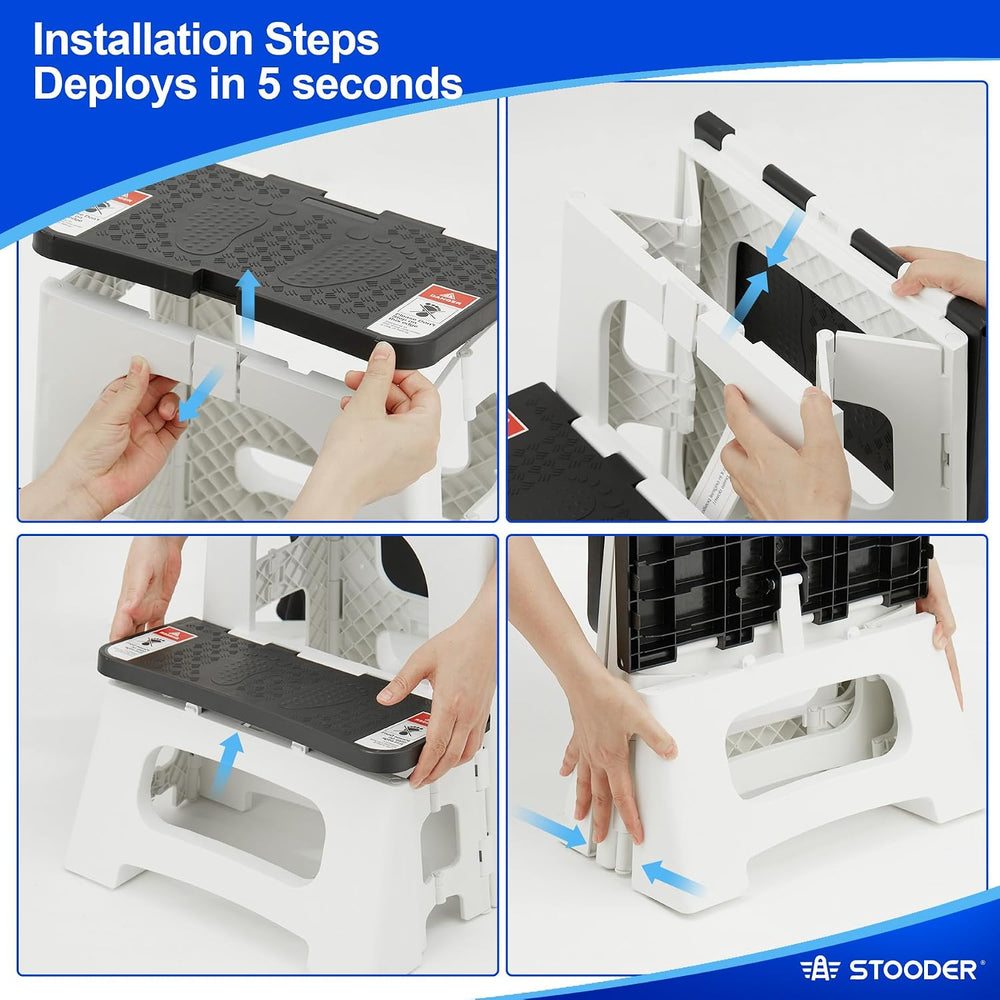 Folding Step Stool, 2-Step 8" 17", Non-Slip, 300lb Capacity | No As...