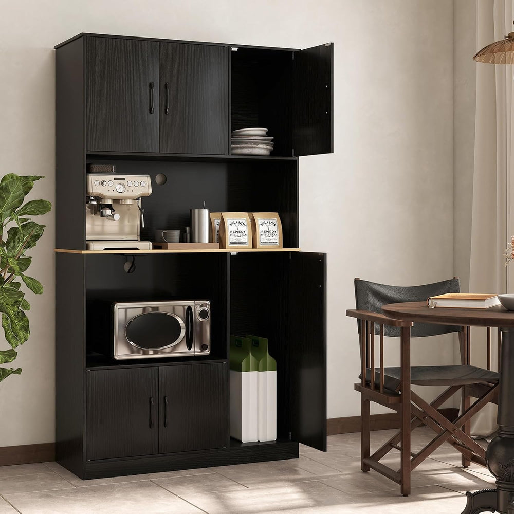 71" Large Kitchen Hutch with Power Outlet, Freestanding Pantry Cabinet w...