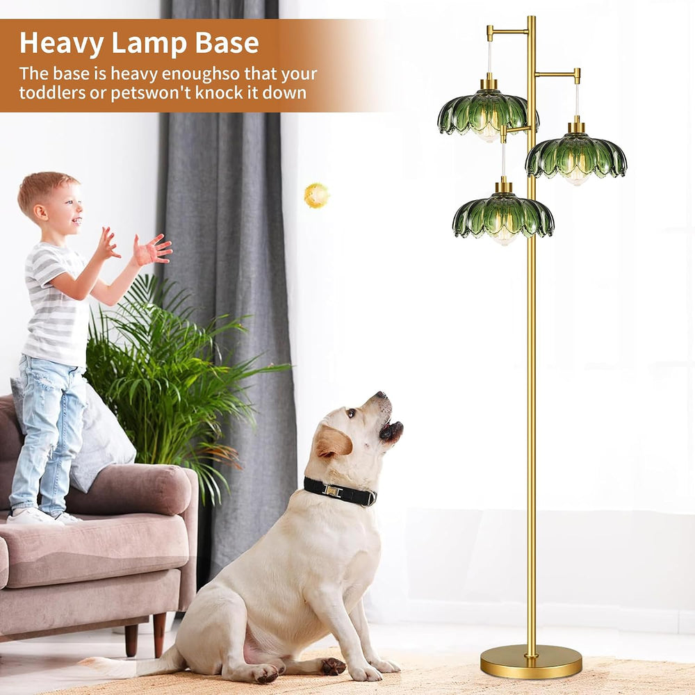 QIYIZM Glass Floor Lamp for Living Room,Bedroom,Mid Century Modern Standing L...
