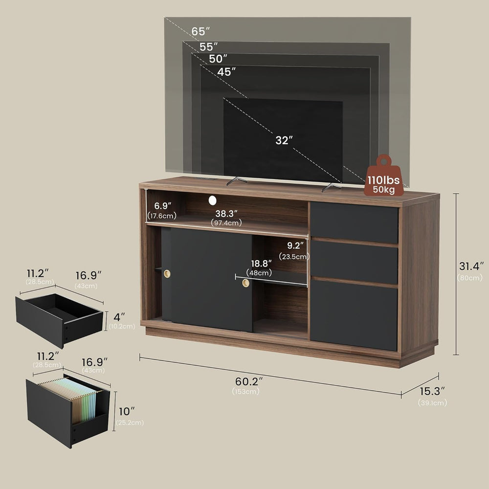 ModernMate 60" File Cabinet with 3 Drawer, Large Storage Sideboard, Fili...
