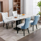 Dining Chairs Set of 2, Upholstered Tufted Dining Room Chairs with High Back, Nailhead Trim and Solid Wood Legs, Modern Dinning Chair for Dining Room, White Pu Leather Splicing Blue Velvet