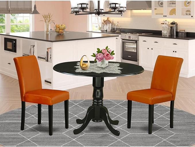 East West Furniture DLAB3-BLK-61 3 Piece Kitchen Table & Chairs Set Conta...
