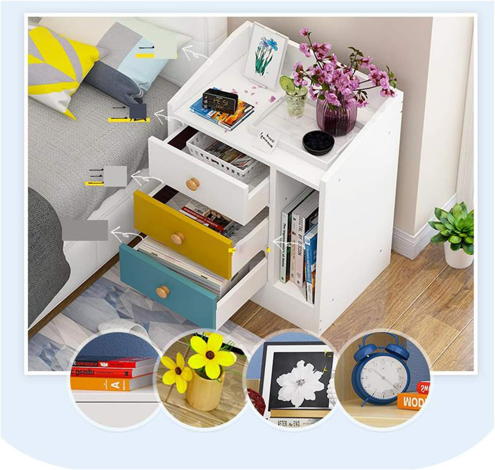 White Slim Bedside Table Wooden Nightstand Slim Tall Telephone Table Narrow H...