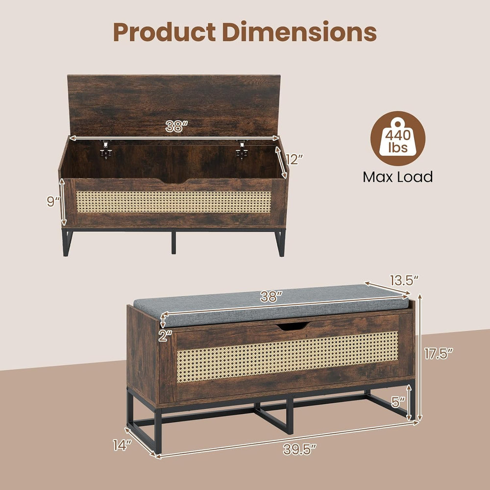 Giantex Rattan Shoe Bench, Flip-Top Entryway Bench with Removable Padded Seat...