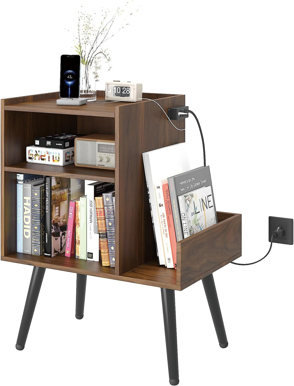 HedoAjim End Table with Charging Station, Narrow Side Table, Nightstand with ...