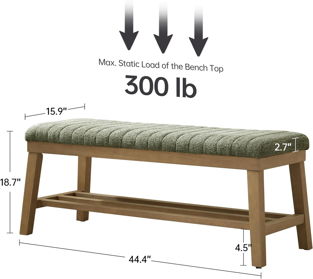 VKNOW Entryway Bench, Storage Shoe Bench with Rubberwood Legs, Green | Shoe R...