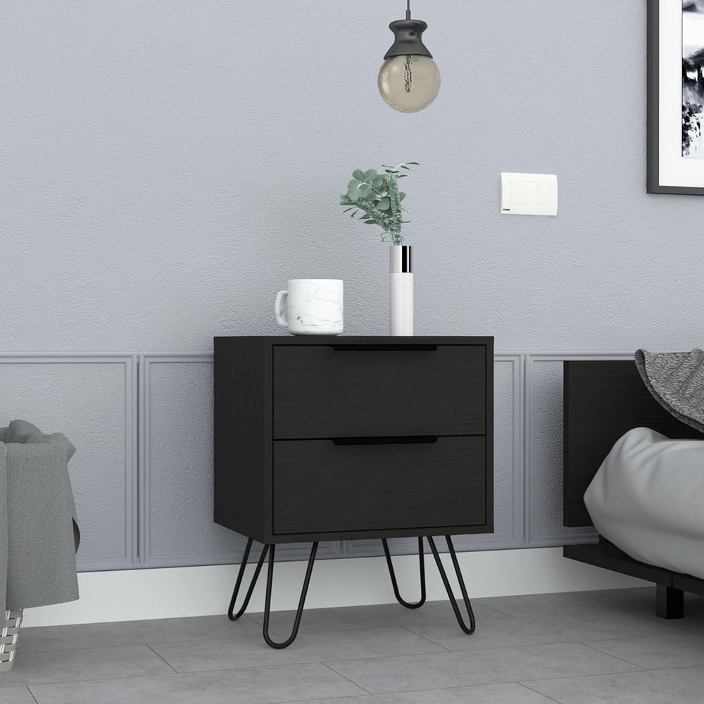 2 Nightstand, End Table, Side Table Four Legs, Two Drawers -Black,for Small S...