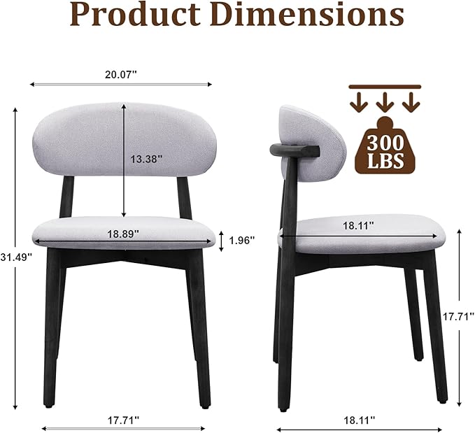 Farmhouse Dining Chairs Set of 4, Mid Century Modern Wooden Dining Room Chairs, Farmhouse Fabric Upholstered Kitchen Dinner Chairs for Living Room Restaurant Cafe, Black/Washed Blue