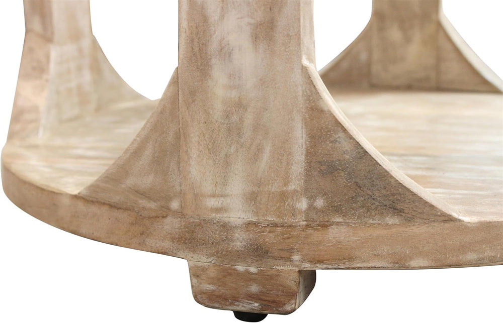 Moti Jenna Round End Table with Shelves in Coastal Natural Solid Wood